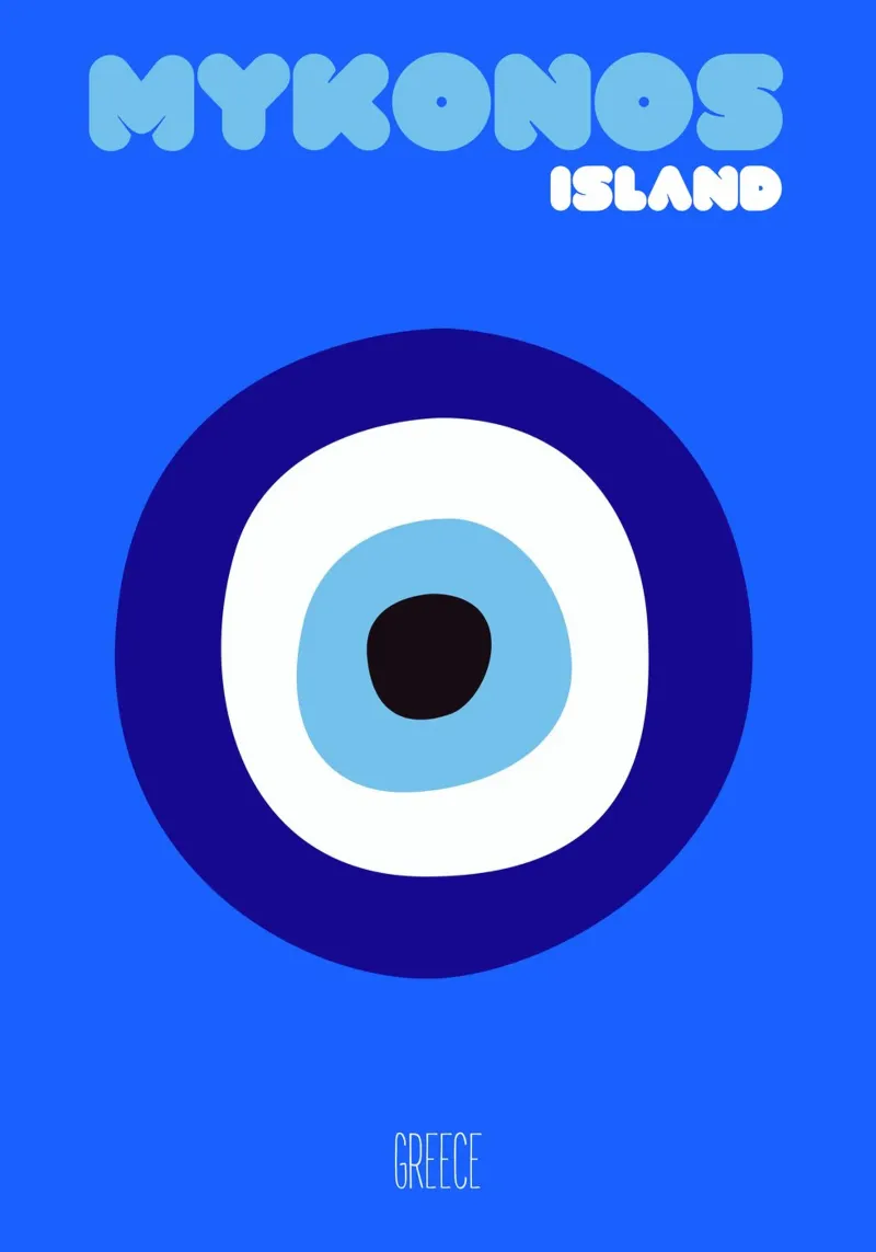 Mykonos Evil Eye Amulett - Griechische Insel Minimalistische Kunst Poster von NorwesClub