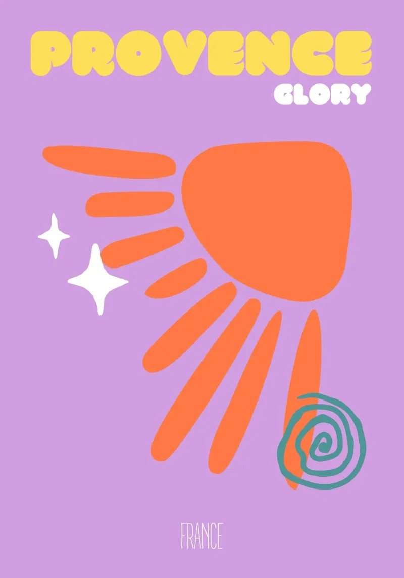 Tramonto in Provenza - Arte astratta del sole e dei campi di lavanda poster da NorwesClub