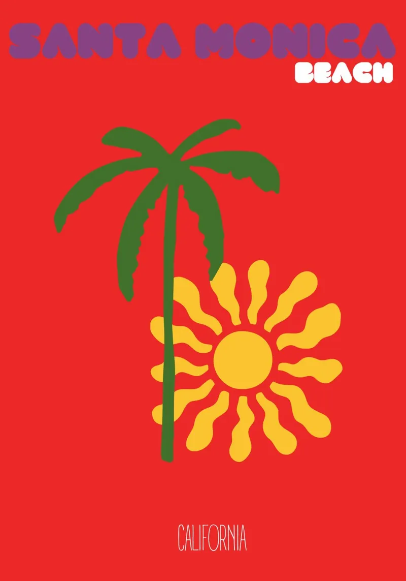 Santa Monica Sun & Palm - California Pop Art Beach Print pellicola backlit da NorwesClub