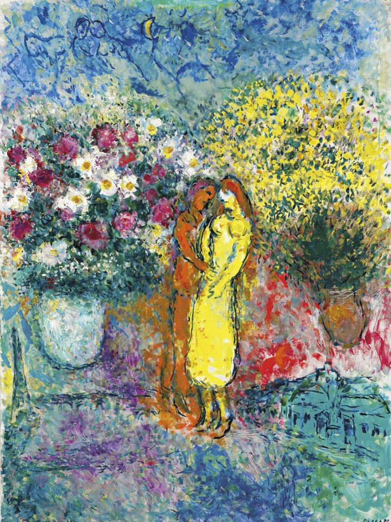 Marc Chagall La coppia con due bouquet pellicola backlit da Kunze Gallery