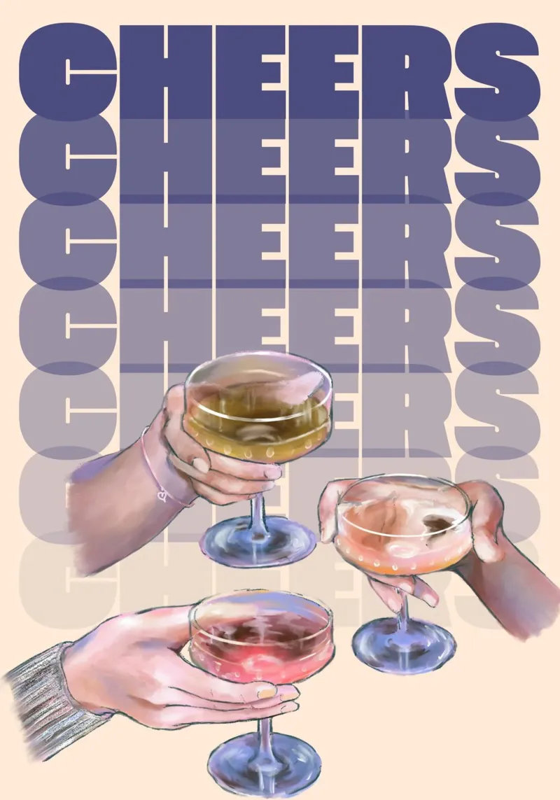 "Cheers" Coupe glazen trio kunst door Aperol, Pop Art acryl van NorwesClub