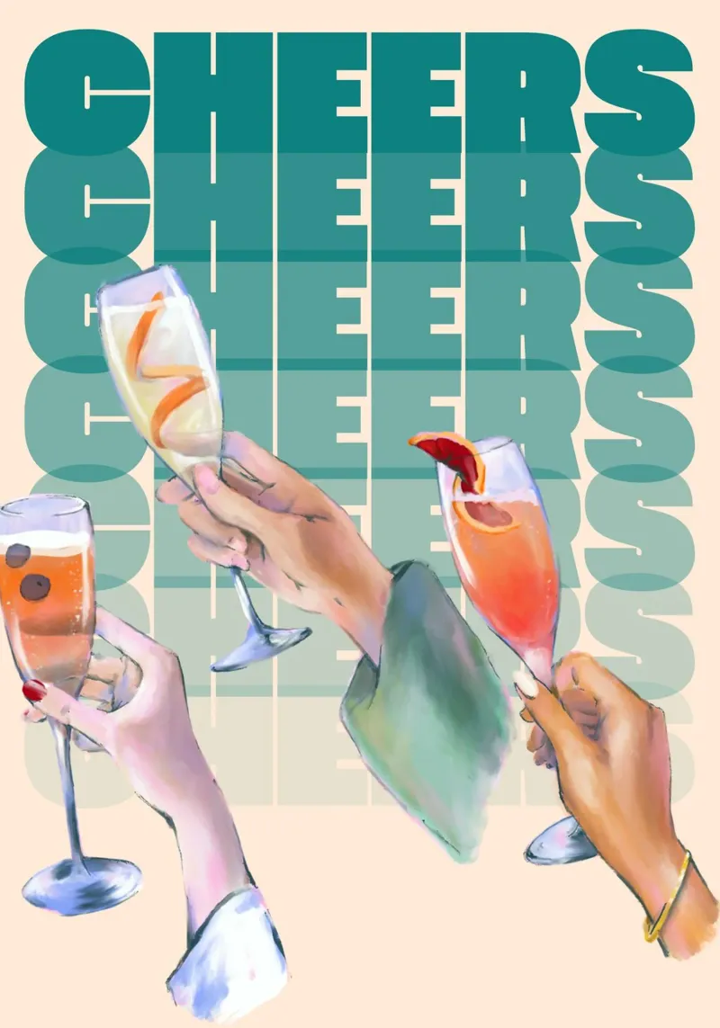 Flute & Cocktail Toast "Cheers" di Aperol, Pop Art plexiglass da NorwesClub
