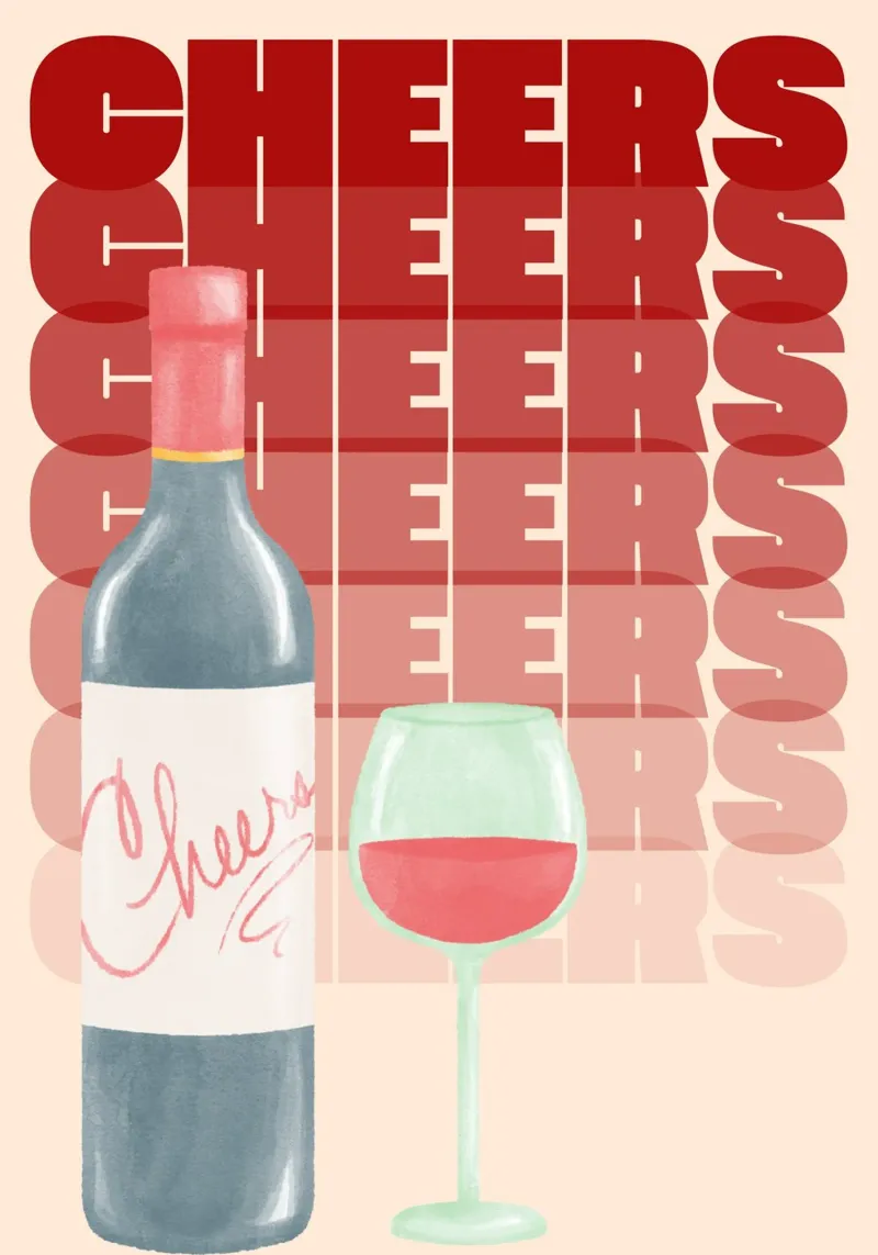Cheers Wine Art by ArtfulHands - Rosé moderne Pop Aesthetic film rétro-éclairé de NorwesClub