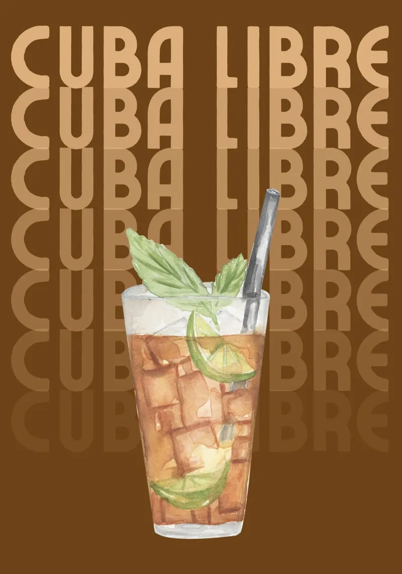 Cuba Libre Cocktail Kunstdruck: Tropisches Getränk Dekor Leinwand mit Schattenfugenrahmen von NorwesClub