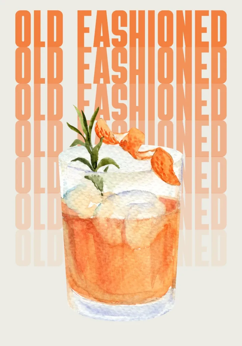 Ouderwetse print - Klassieke whiskey cocktail aquarel Ar canvas met Baklijst van NorwesClub
