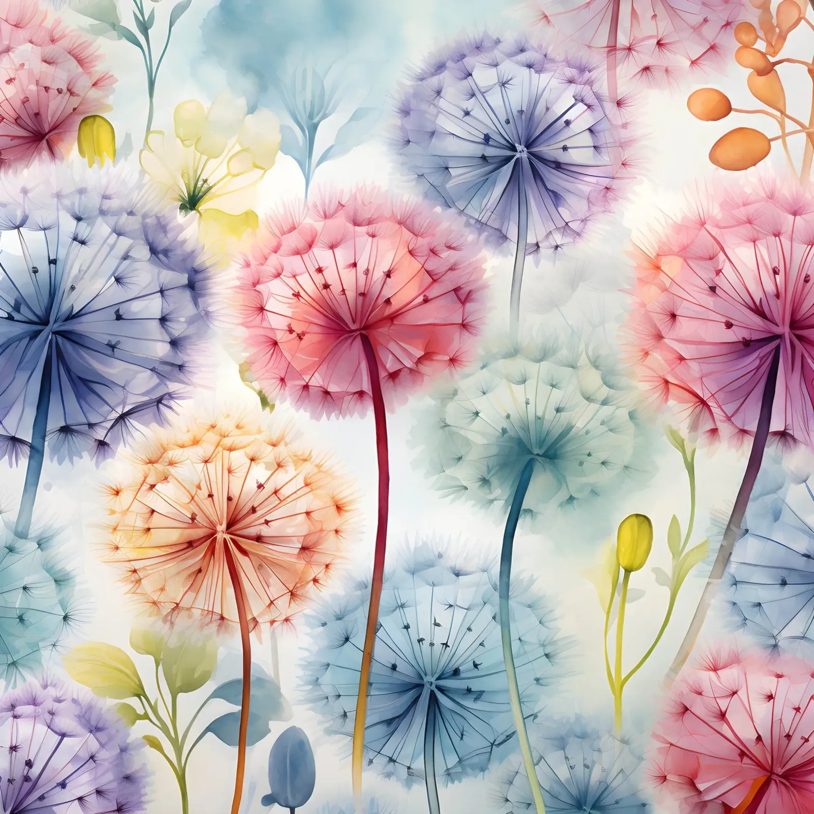 Whimsical Dandelion Whispers canvas with Floater frame by Botanical Pattern House