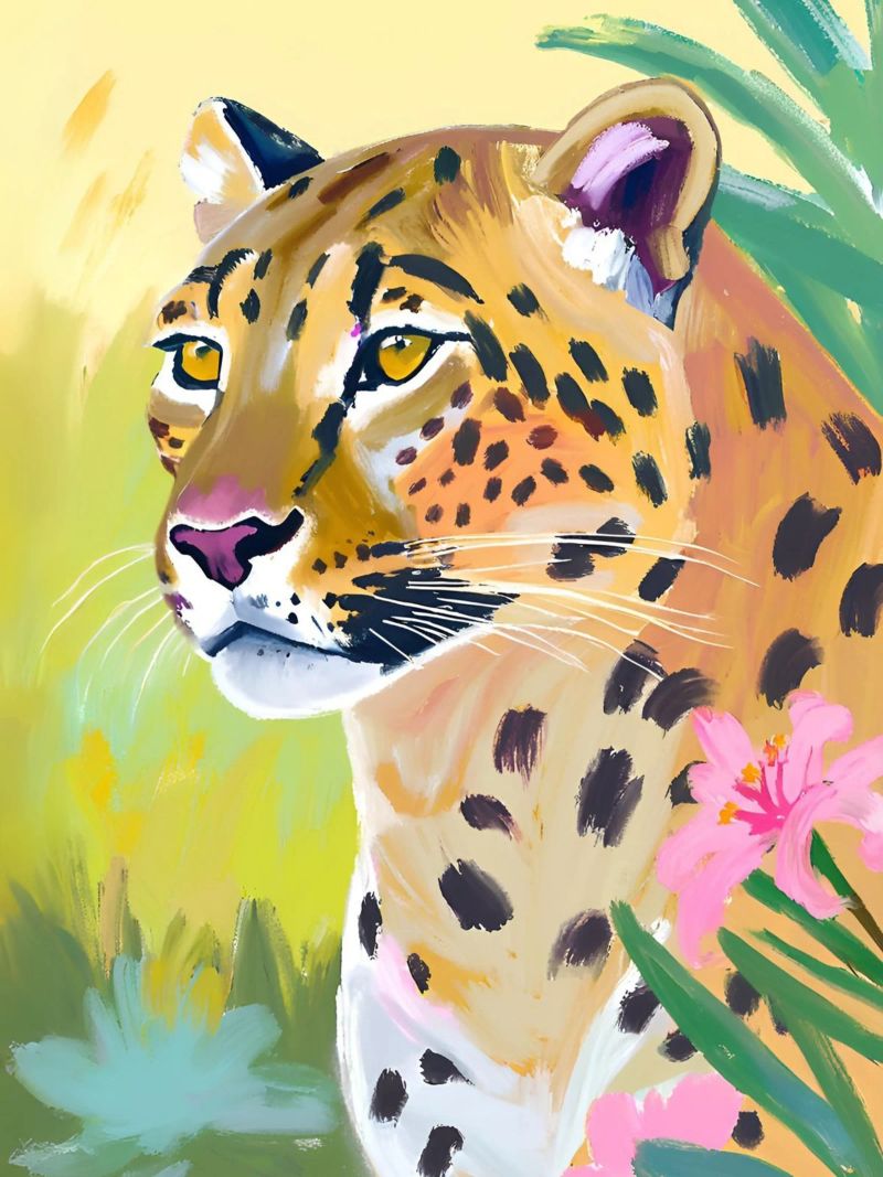 Verträumter Leopard in tropischem Grün Poster von Trinkets NL Design Studio