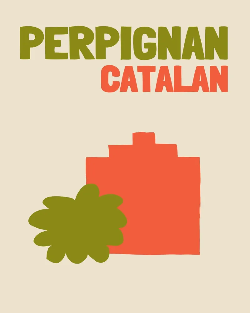 Perpignan Catalan: Paesaggio urbano minimalista moderno di metà secolo poster da NorwesClub