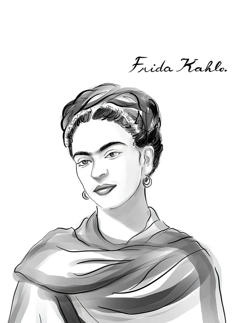 Frida Kahlo Minimalist Sketch - Iconic, Elegant, Timeless Ar lienzo con Marco flotante de NorwesClub