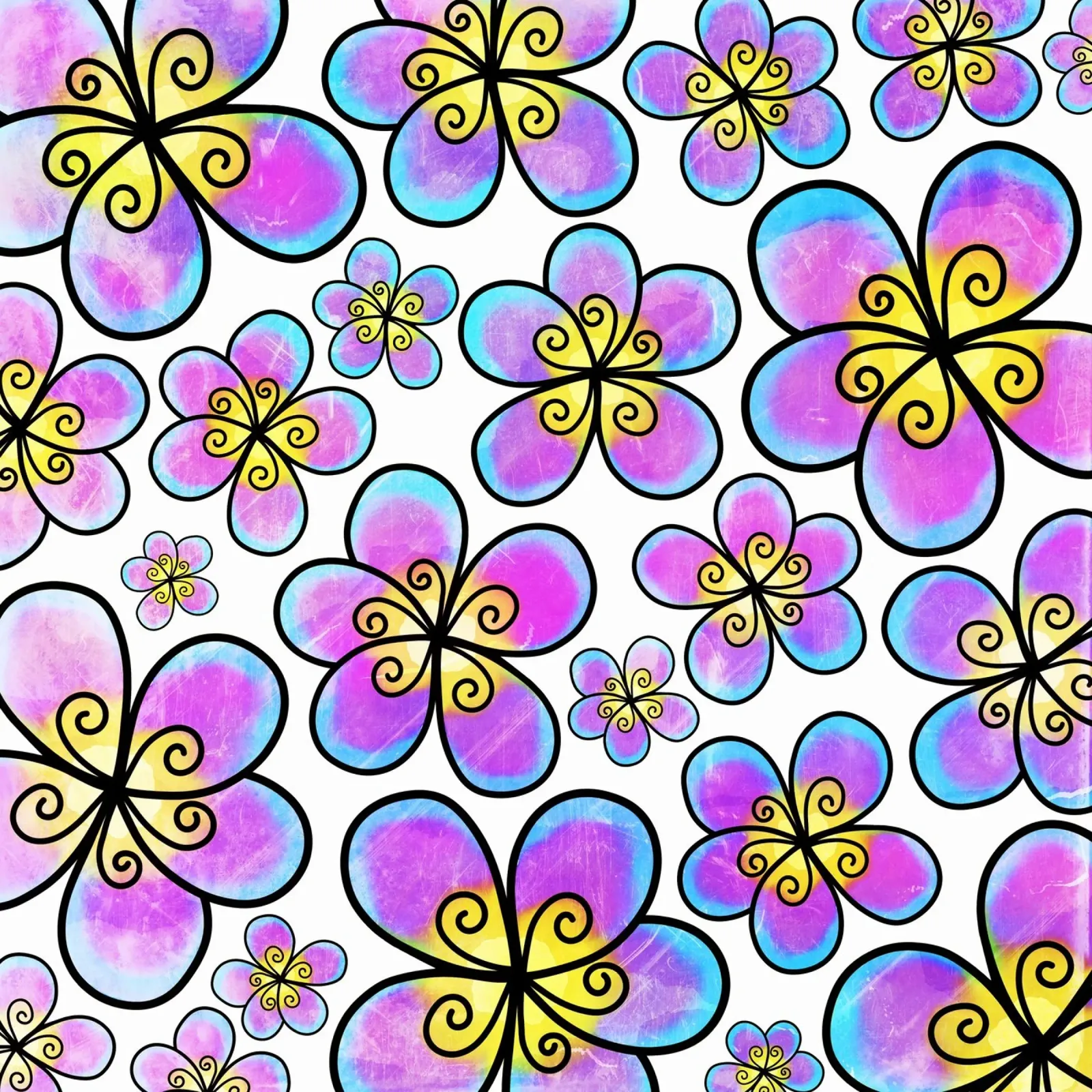 Scarabocchi di margherite stravaganti poster con telaio in legno da Botanical Pattern House