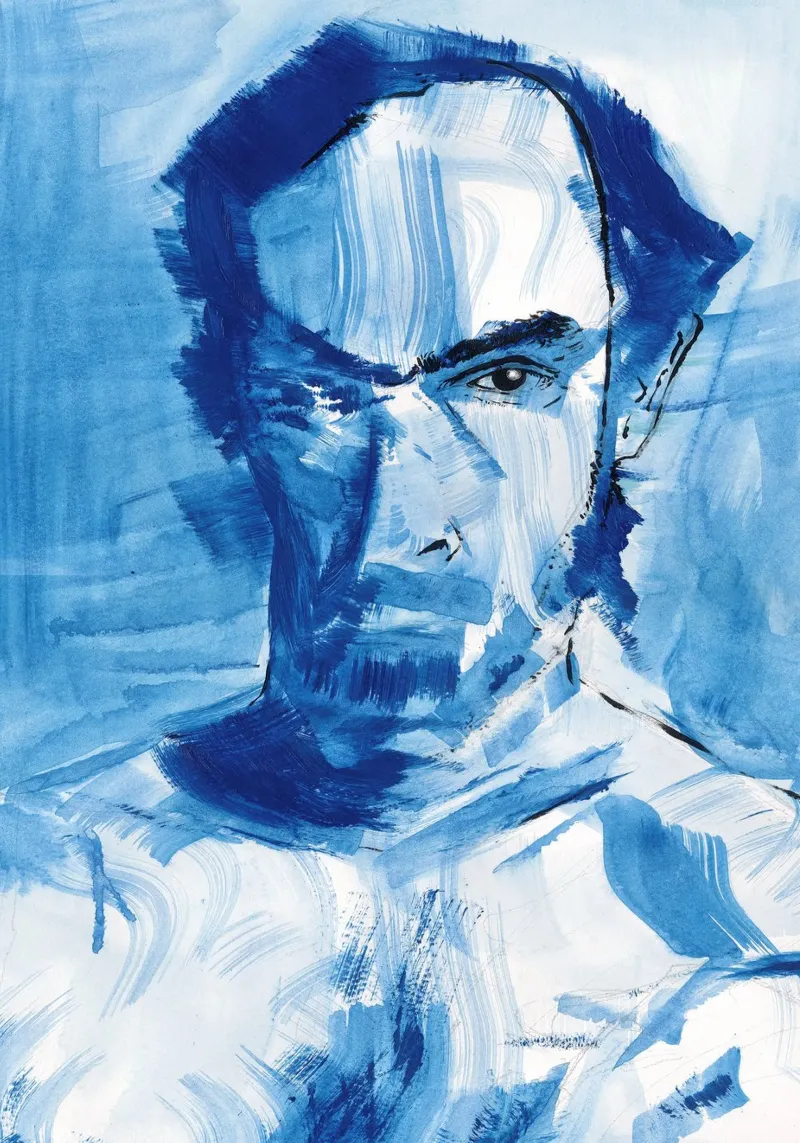 Blue Man poster with plastic frame by Aviwe Apleni