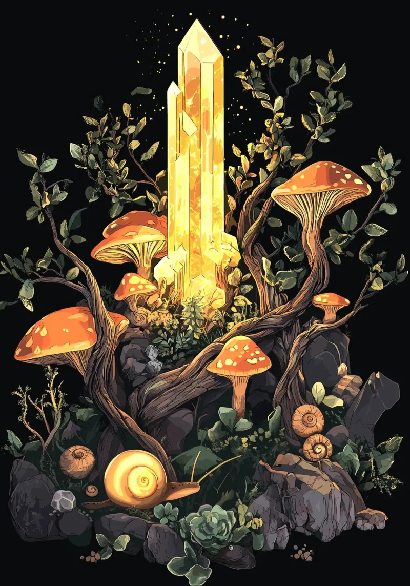 Cristallo splendente nella foresta di funghi pellicola backlit da pixelbull - medieval art and more