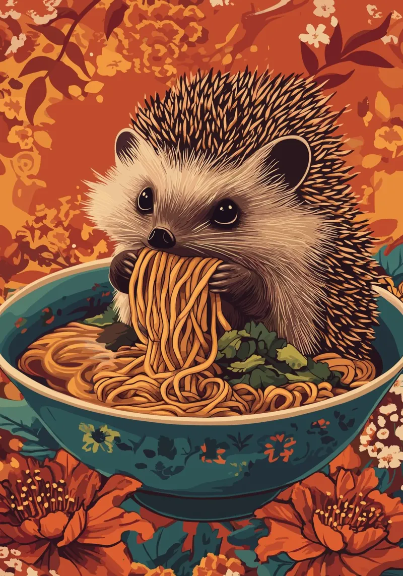 Riccio in una zuppiera con ramen pellicola backlit da pixelbull - medieval art and more