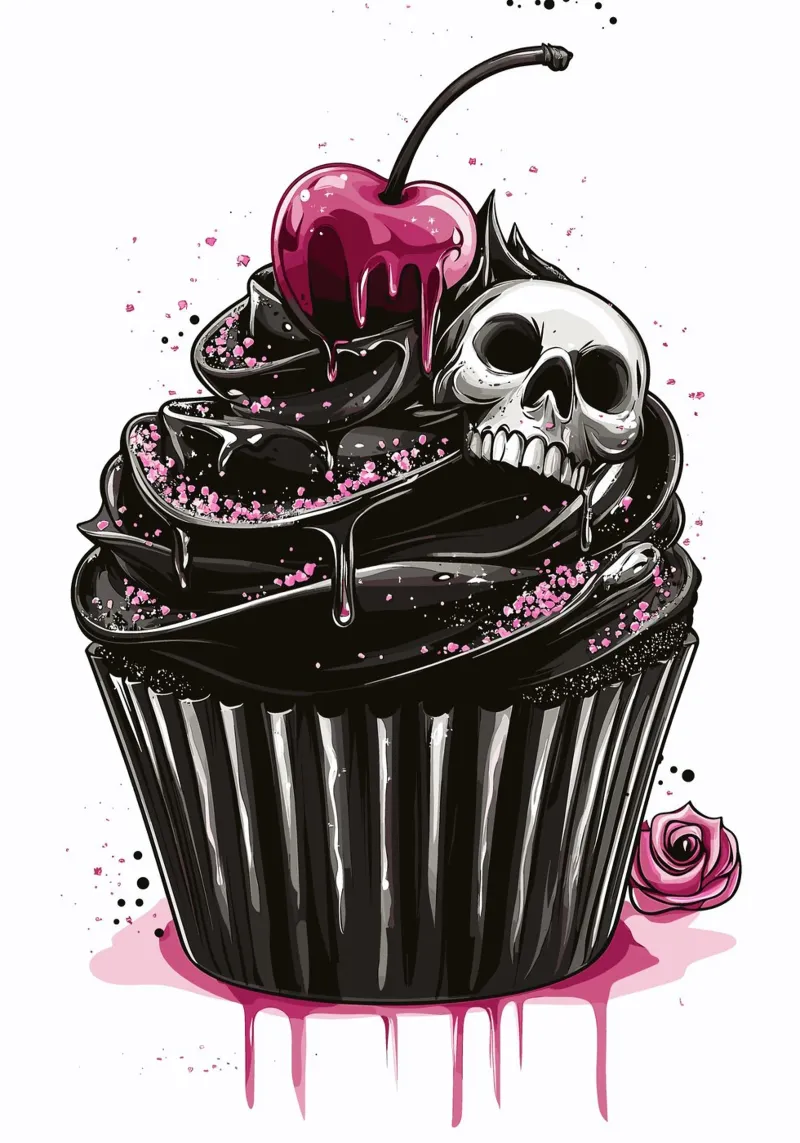 Cupcake nero con teschio e ciliegia pellicola backlit da pixelbull - medieval art and more