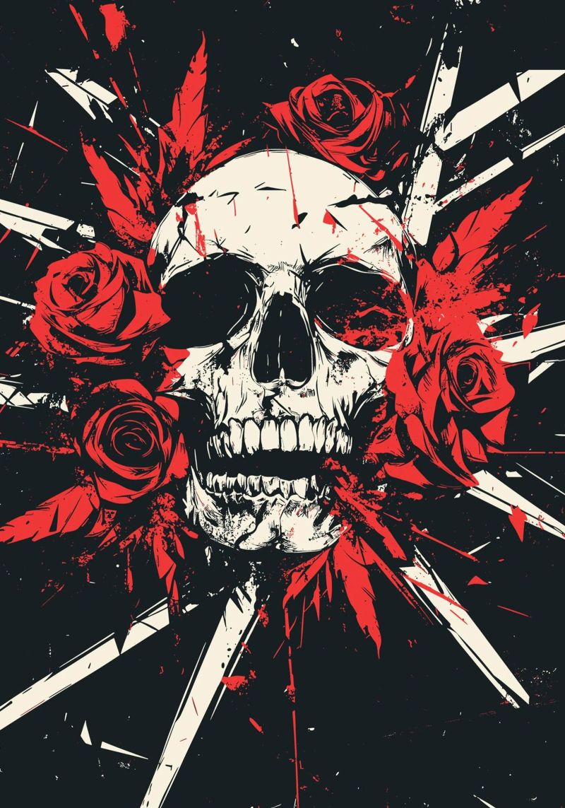 Skull with roses and red feathers poster by pixelbull - medieval art and more