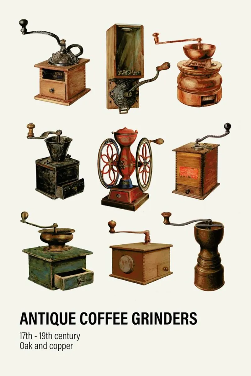 Antique Coffee Grinders poster da Vintage by JUNIQE