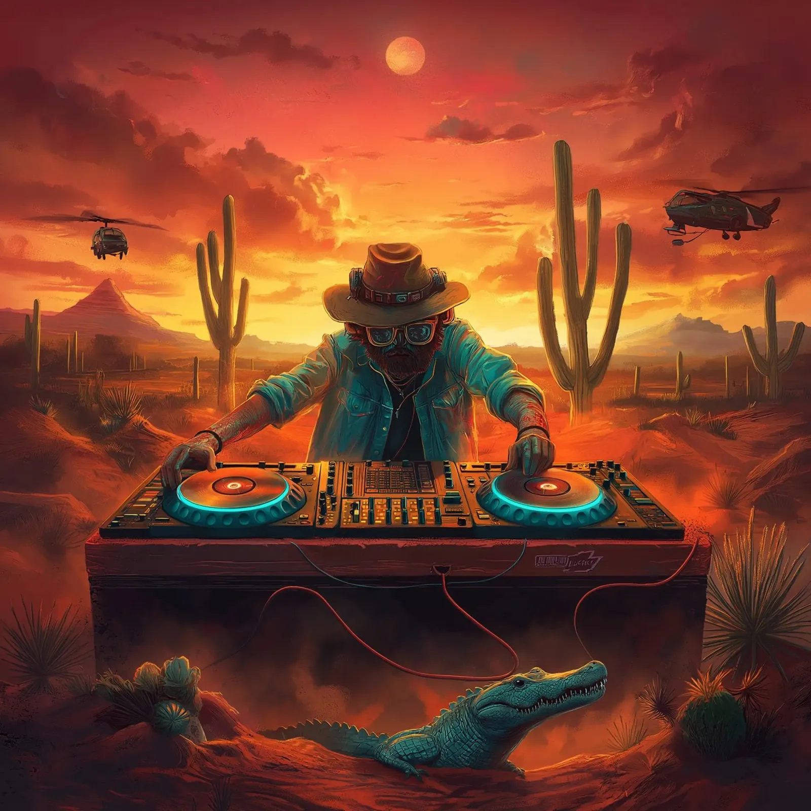 DJ in Desert poster con telaio in alluminio da Motivate-Today