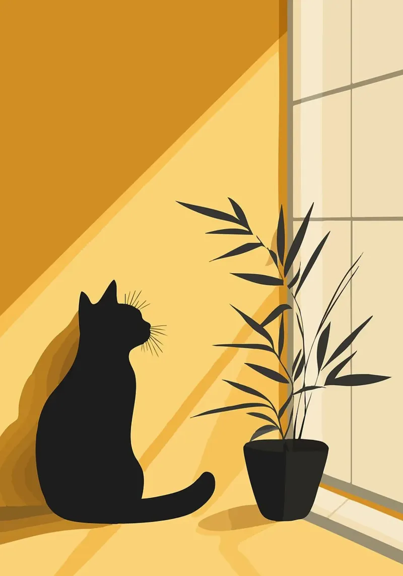 Katze Pflanze Topfpflanze schwarz Silhouette Poster von James Isaac Jackson