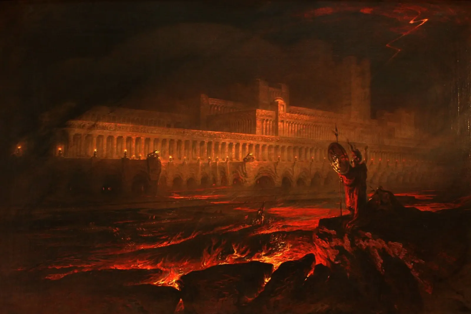 John Martin - Pandemonium (1841) Visione drammatica dell'Inferno poster con telaio in legno da Wirla