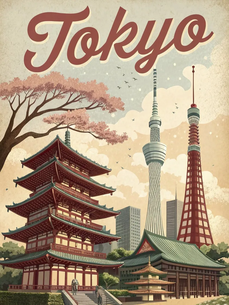 Poster retrò d'epoca di Tokyo alluminio dibond da 🎁 ARTVI-SHOP