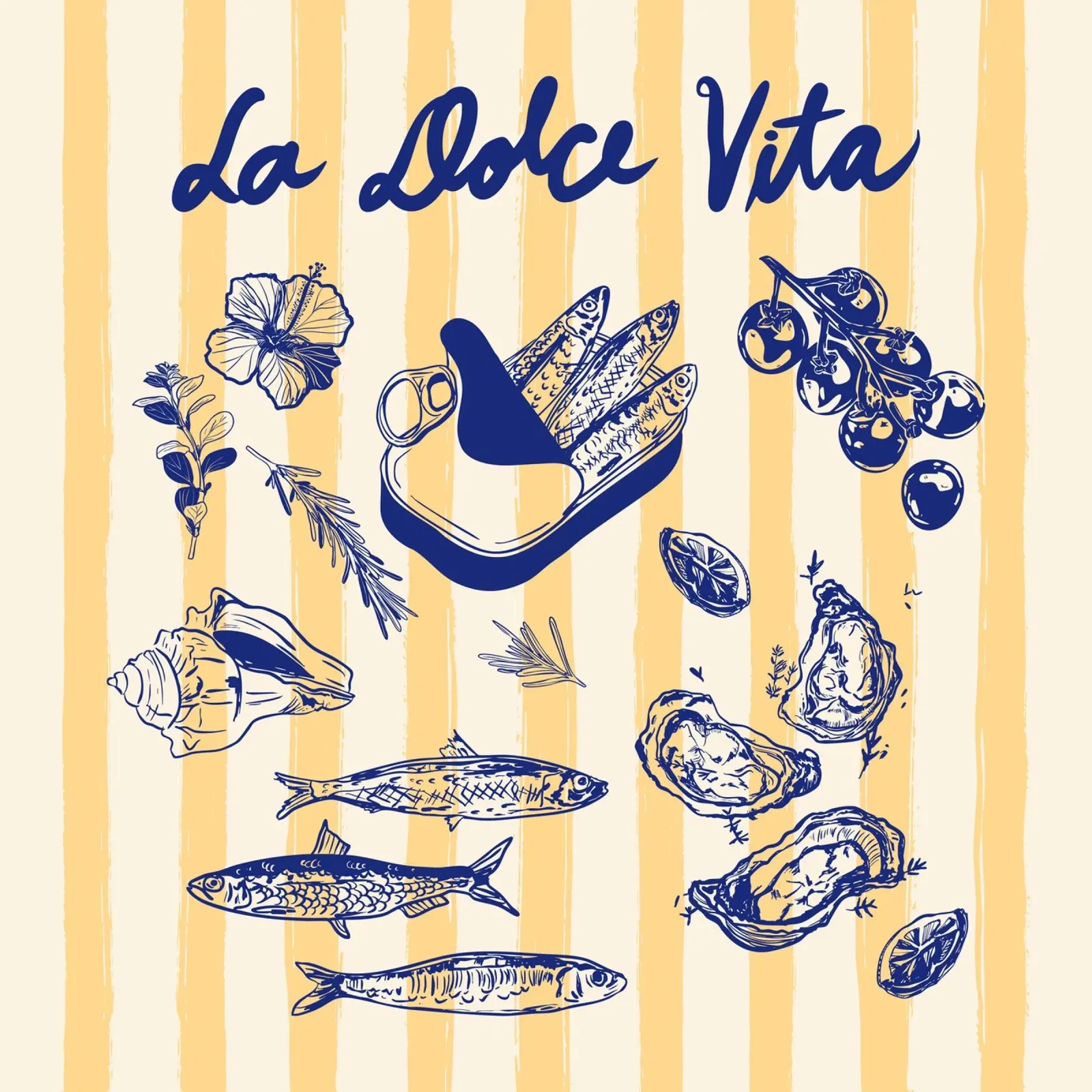 La Dolce Vita - Sardine e frutti di mare della costa d'epoca poster da EDMPROJECT