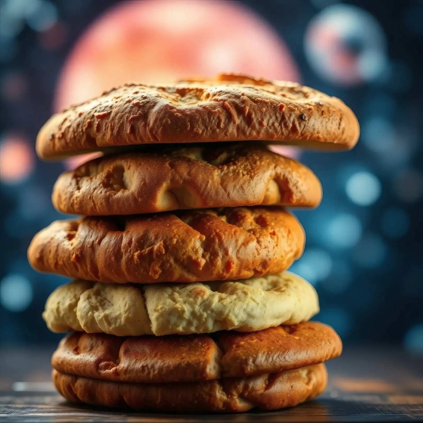 Stack of gourmet cookies against a cosmic background canvas by DesignDoodle