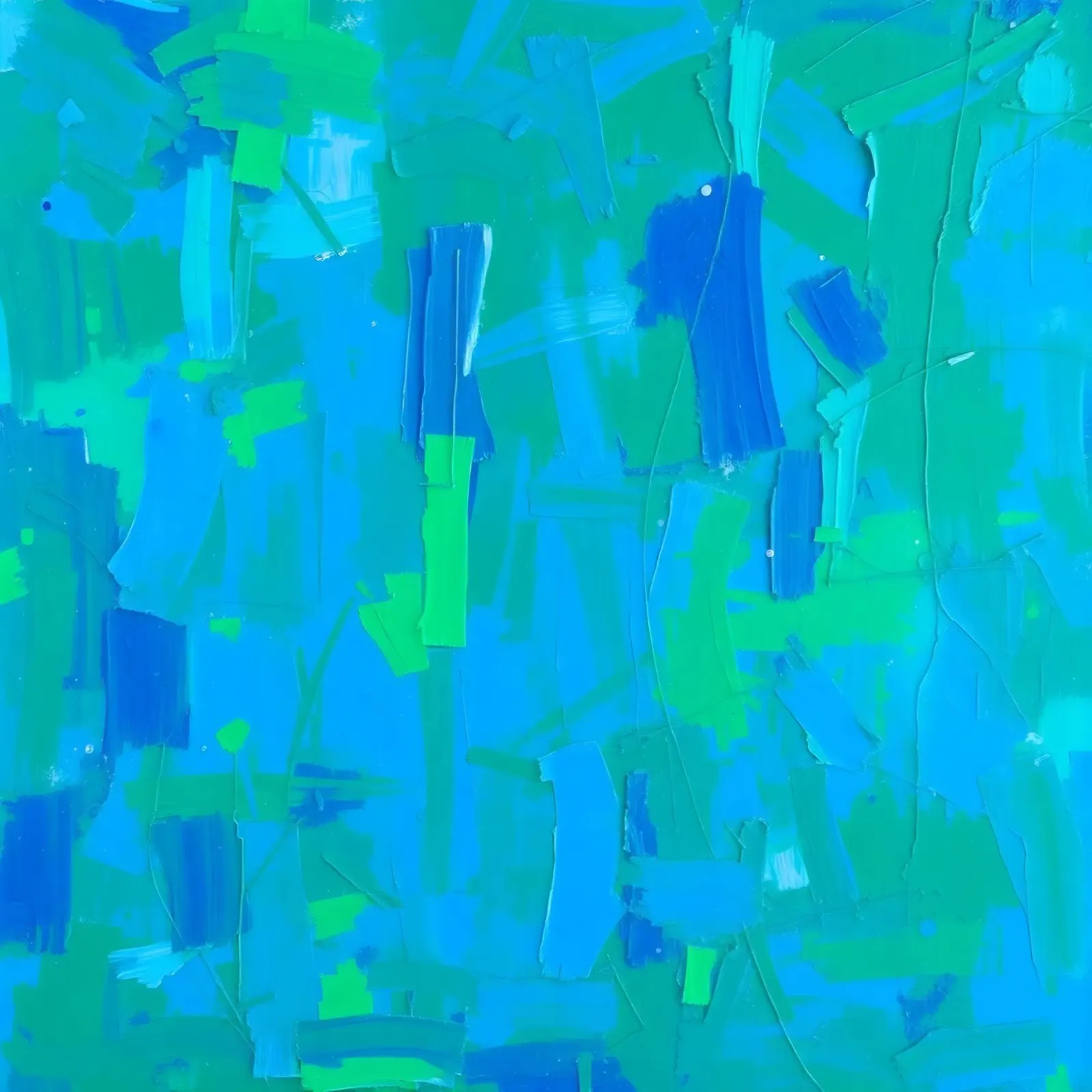 abstract schilderij met blauw- en groentinten canvas van DesignDoodle