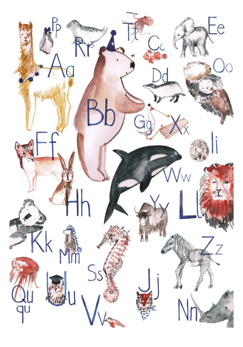 ABC of animals poster with aluminum frame by Gabi_Schöffel_Illustration