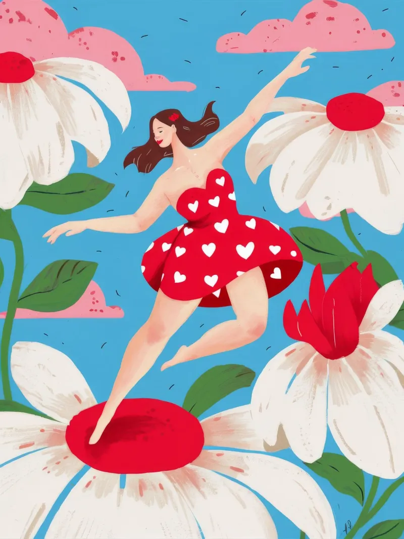 Speelse Daisy dans poster van Petal Canvas