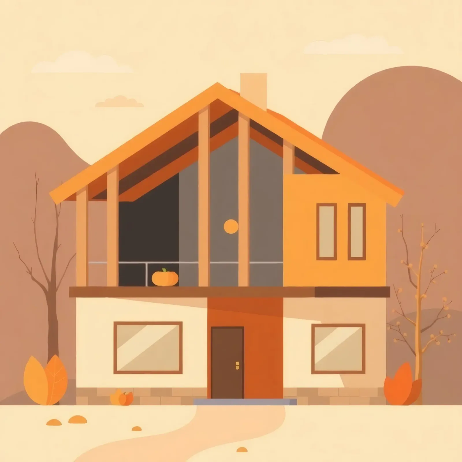 Casa moderna arancione e beige con balcone pellicola backlit da DesignDoodle