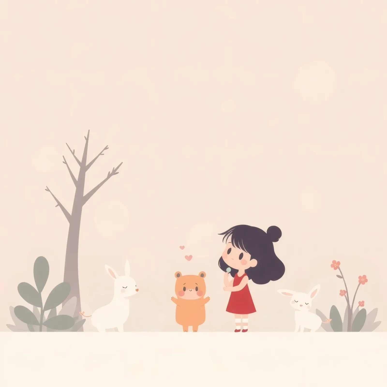 Children enjoy playtime with animals in a whimsical landscap canvas by DesignDoodle