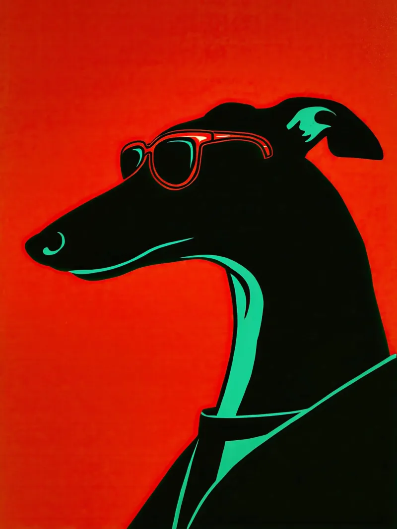 Greyhound with red sunglasses | Pop Art Illustration canvas with Floater frame by Autofocus
