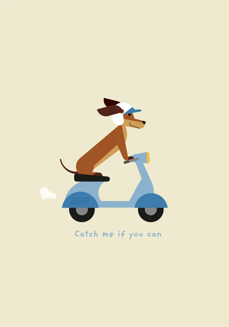 Catch me if you can Dackel auf Motorroller canvas by Carolin Vonhoff