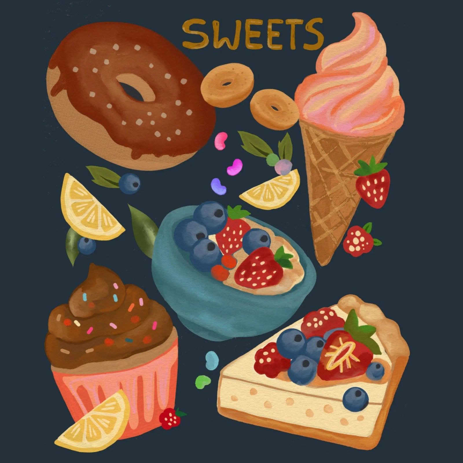 Desserts strawberry cheesecake lemon icecream poster by mysteriouscoco