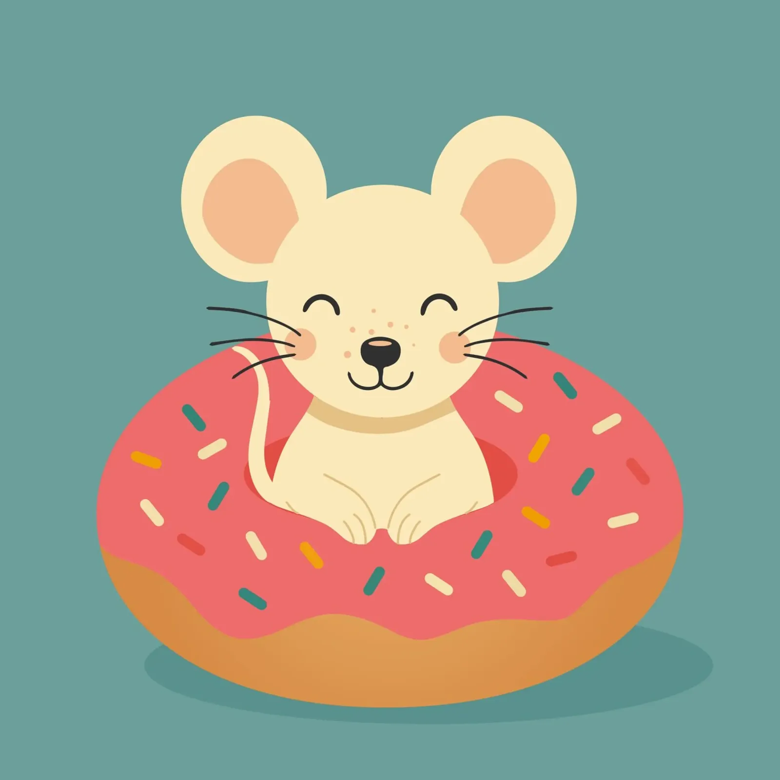 Laughing mouse in a donut - cute good mood motif canvas by namosh