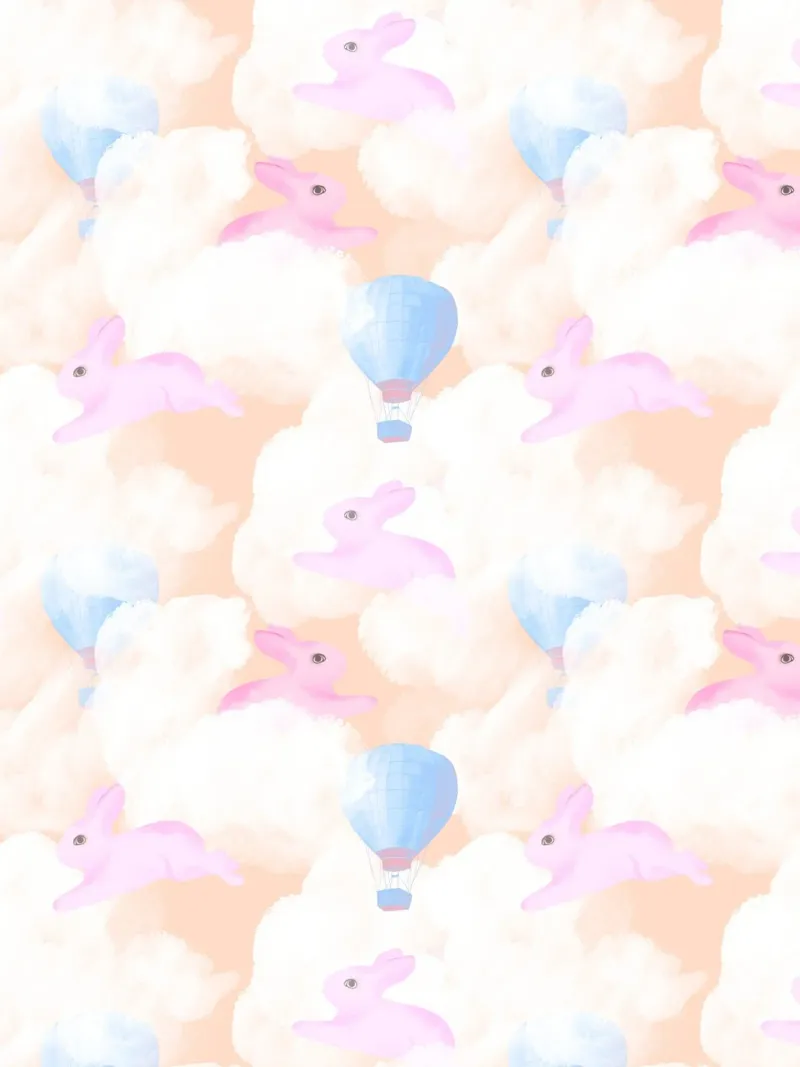 Rabbits in the rainbow clouds pastel gouache pattern paintin carta hahnemühle da mysteriouscoco