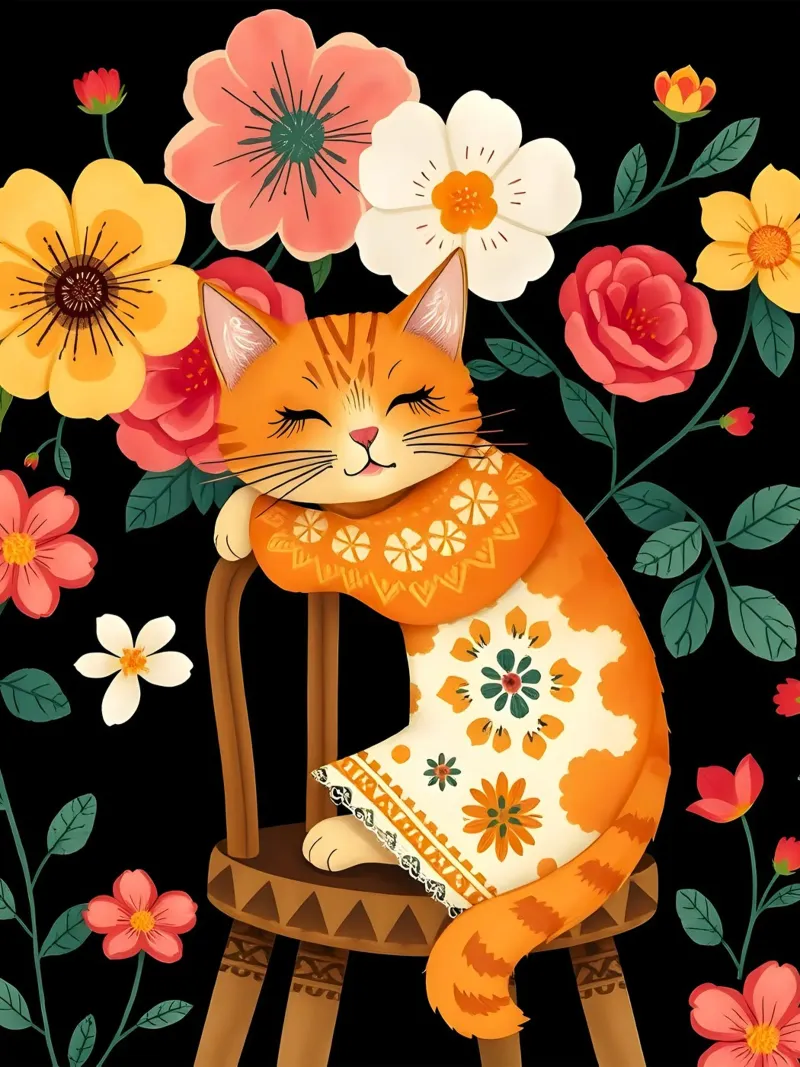 GATTO SU SEDIA IN GIARDINO - STILE WILLIAM MORRIS carta hahnemühle da COLLEEN CRAFTS