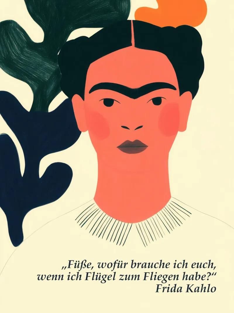 Ali per volare | Design di una citazione di Frida Kahlo poster con telaio in legno da Autofocus