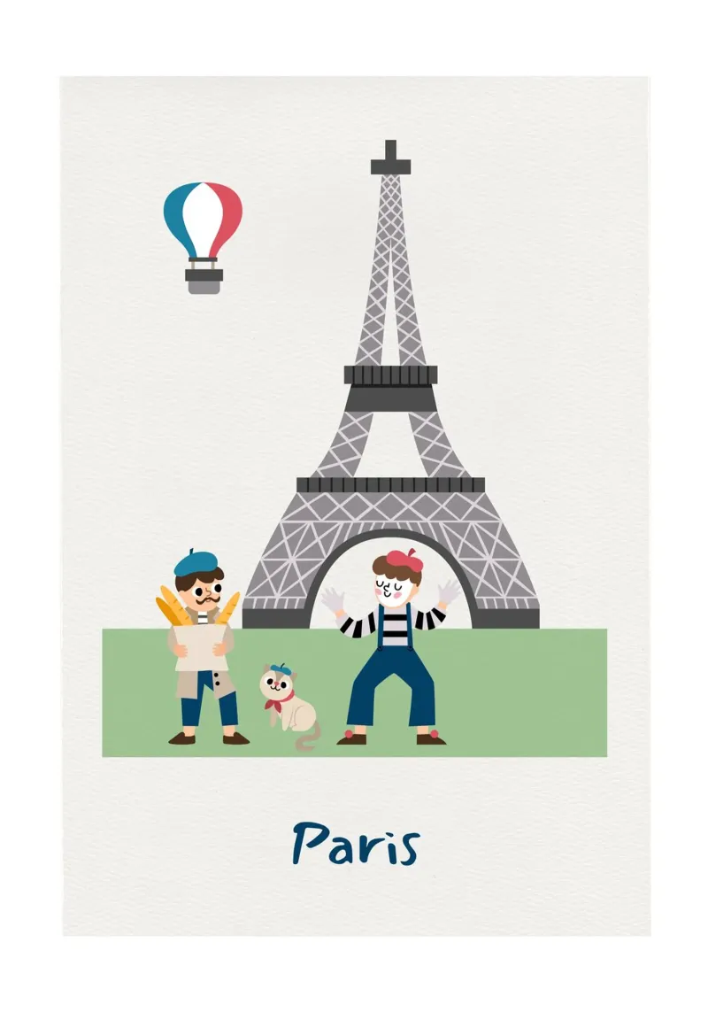 Bonjour Paris - Kinder-Wandbild mit Eiffelturm-Charme Poster mit Kunststoffrahmen von Sprouts & Sparks