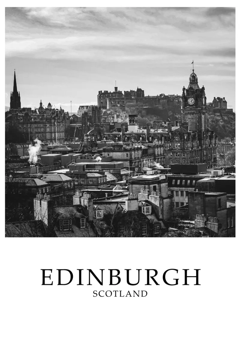 Edimburgo Scozia Skyline Scena in scala di grigi plexiglass da Charnwood Prints