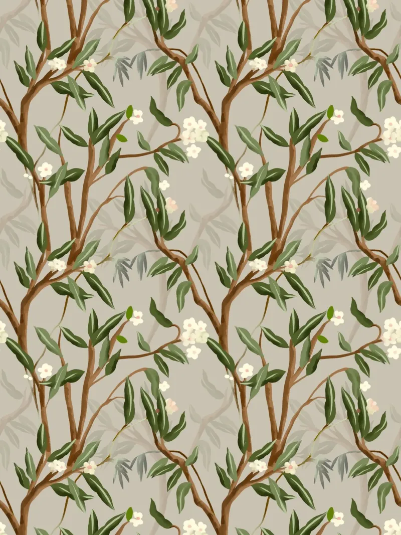 Chinoiserie branches and small white flowers pattern handpai plexiglass da mysteriouscoco