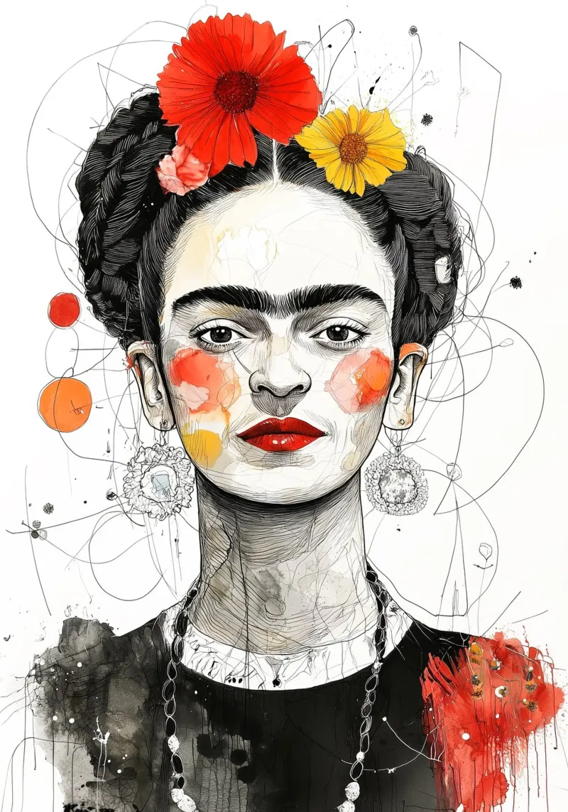 Ritratto di Frida poster con telaio in plastica da Justyna Jaszke JBJart