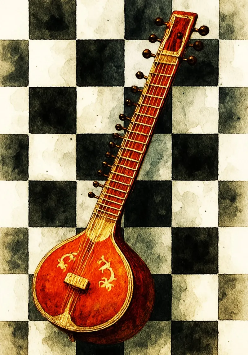sitar verbeelding schilderij tekening kunst canvas met Baklijst van the gendels