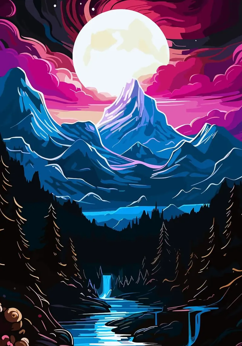 montagne luna cascata foresta fiume pini cielo notturno plexiglass da Kirsten C Nolan