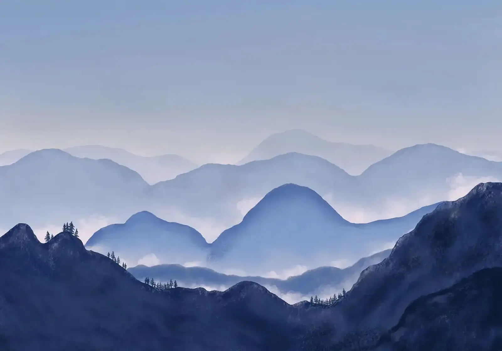 montagne nebbia alberi foresta cielo orizzonte alluminio dibond da Kirsten C Nolan