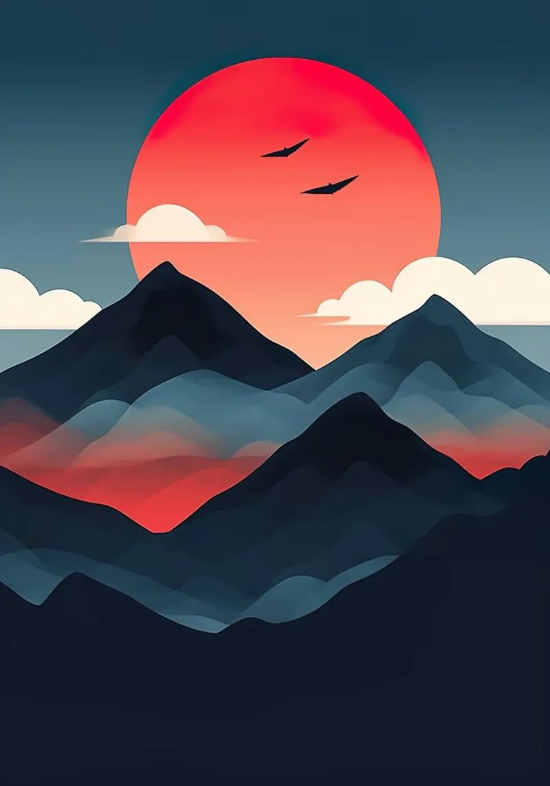 mountains sun clouds sky birds silhouette sunset dusk hahnemühle by Kirsten C Nolan