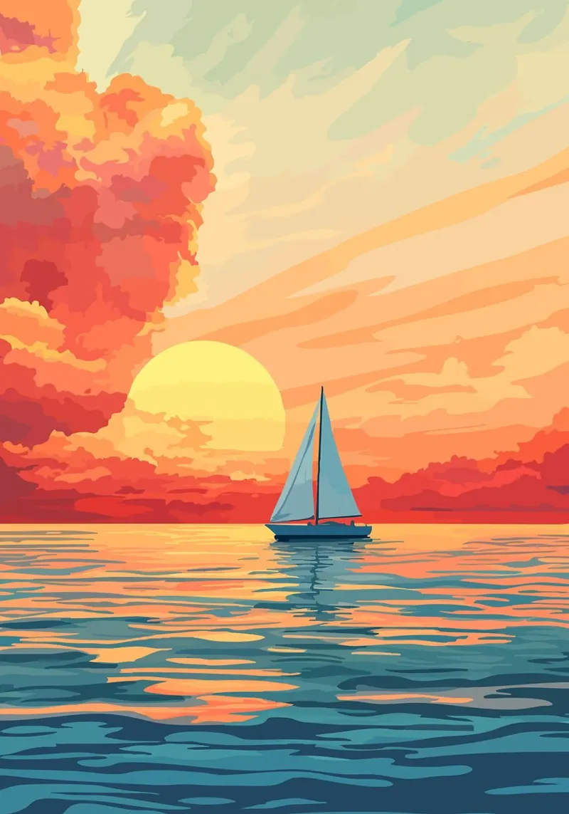 vela tramonto oceano mare barca a vela acqua nuvole poster con telaio in plastica da James Isaac Jackson