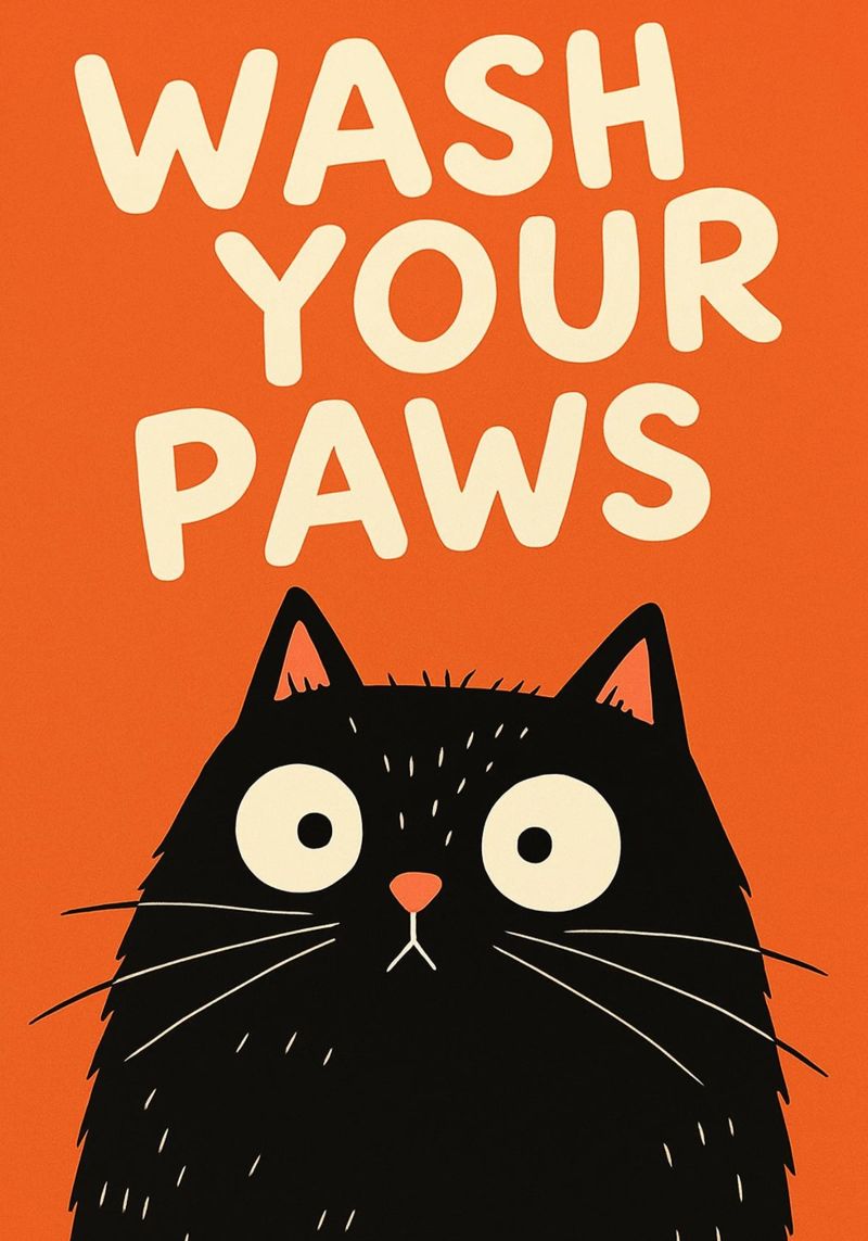 Salle de bain Chat noir Lave tes pattes poster de the gindils