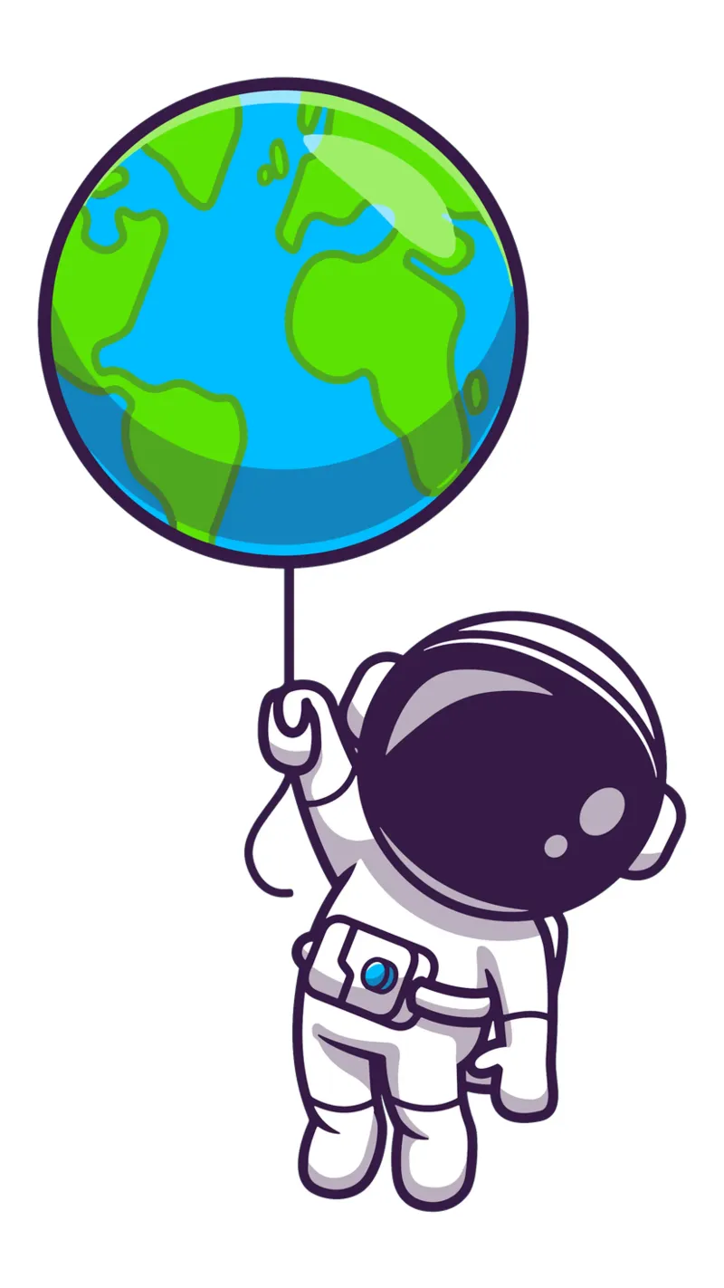 Carino astronauta che galleggia con la terra mondo palloncino poster con telaio in plastica da brockcon Shop