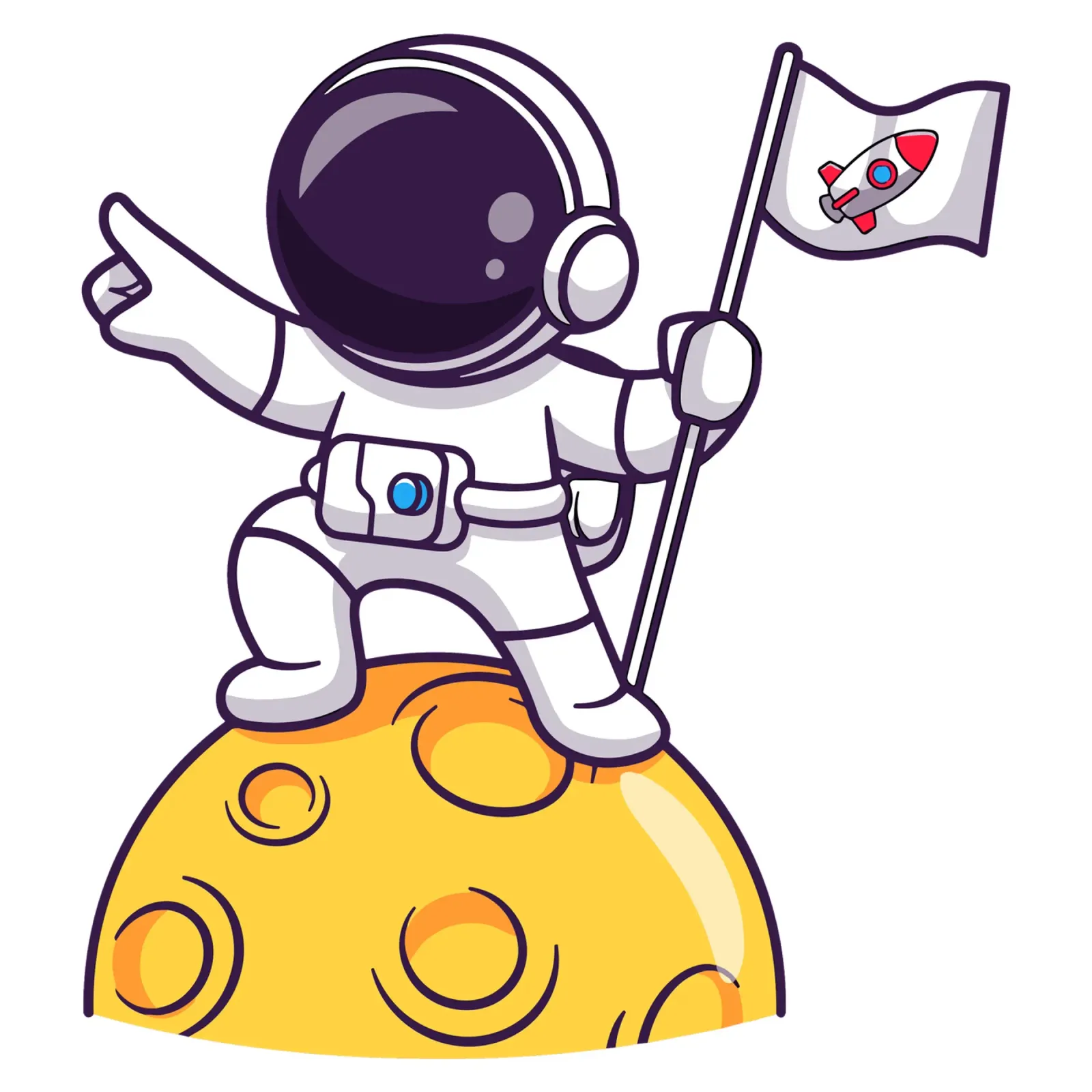 Carino l'astronauta che tiene la bandiera sulla luna poster con telaio in plastica da brockcon Shop